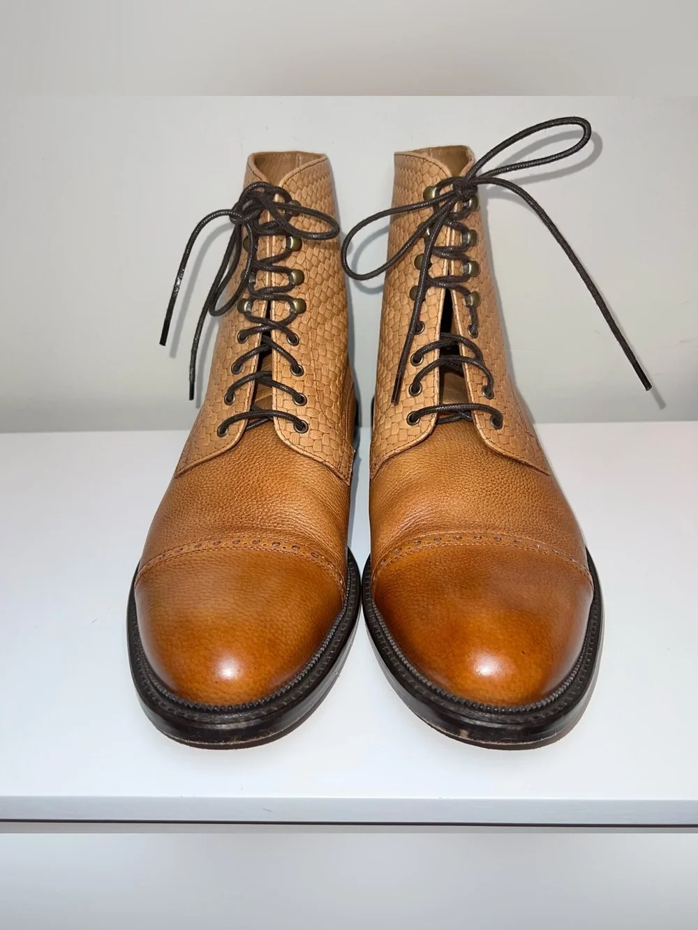 Taft Tan Woven Leather Chukka Lace-Up Boots